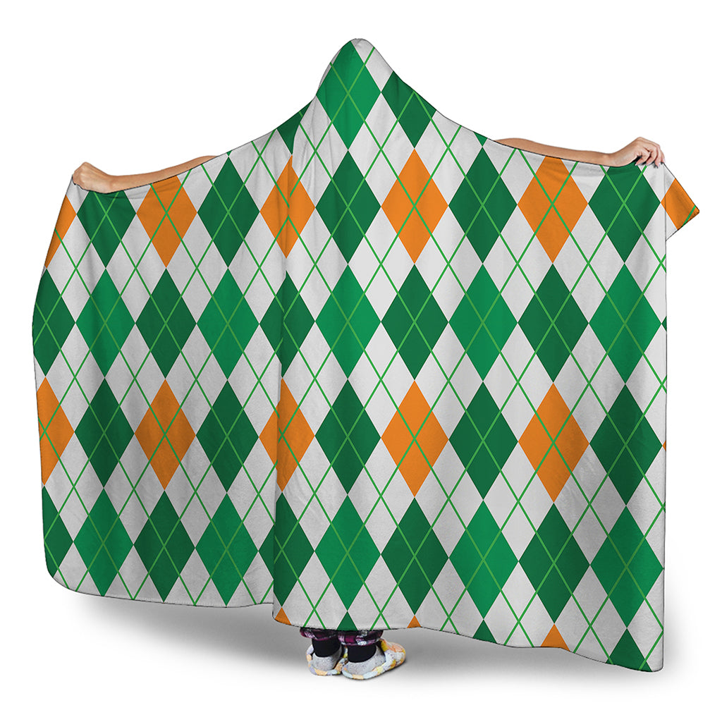St Patrick's Day Argyle Pattern Print Hooded Blanket