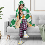 St Patrick's Day Argyle Pattern Print Hooded Blanket