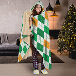St Patrick's Day Argyle Pattern Print Hooded Blanket