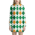 St Patrick's Day Argyle Pattern Print Pullover Hoodie Dress