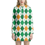 St Patrick's Day Argyle Pattern Print Hoodie Dress