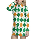 St Patrick's Day Argyle Pattern Print Hoodie Dress