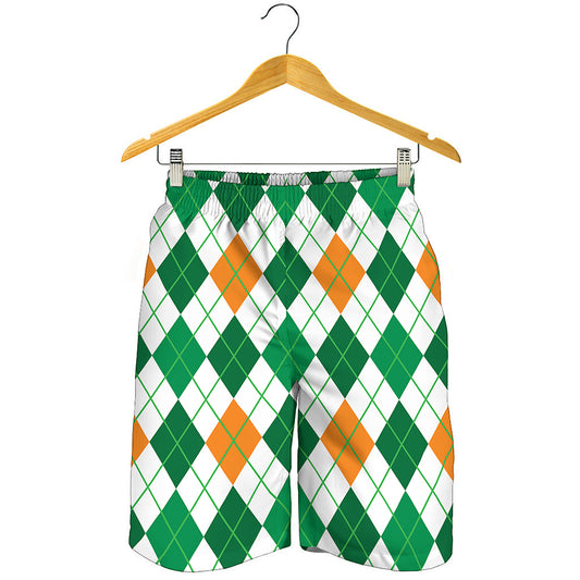 St Patrick's Day Argyle Pattern Print Men's Shorts