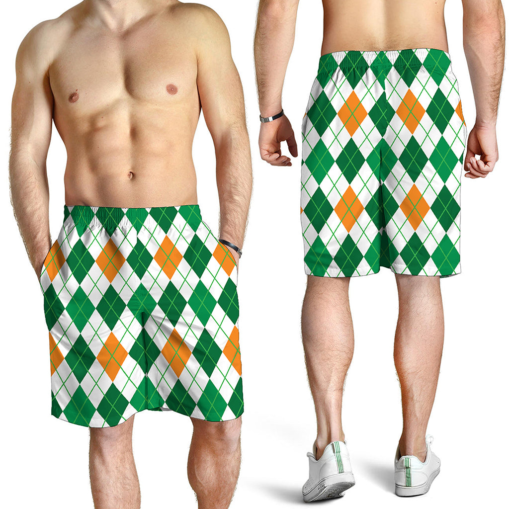 St Patrick's Day Argyle Pattern Print Men's Shorts
