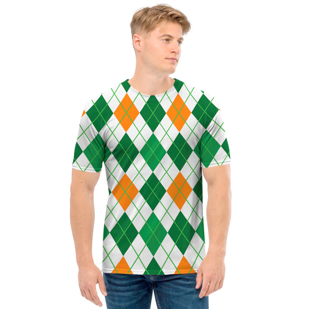 St Patrick's Day Argyle Pattern Print Men's T-Shirt