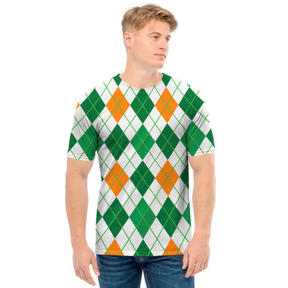 St Patrick's Day Argyle Pattern Print Men's T-Shirt
