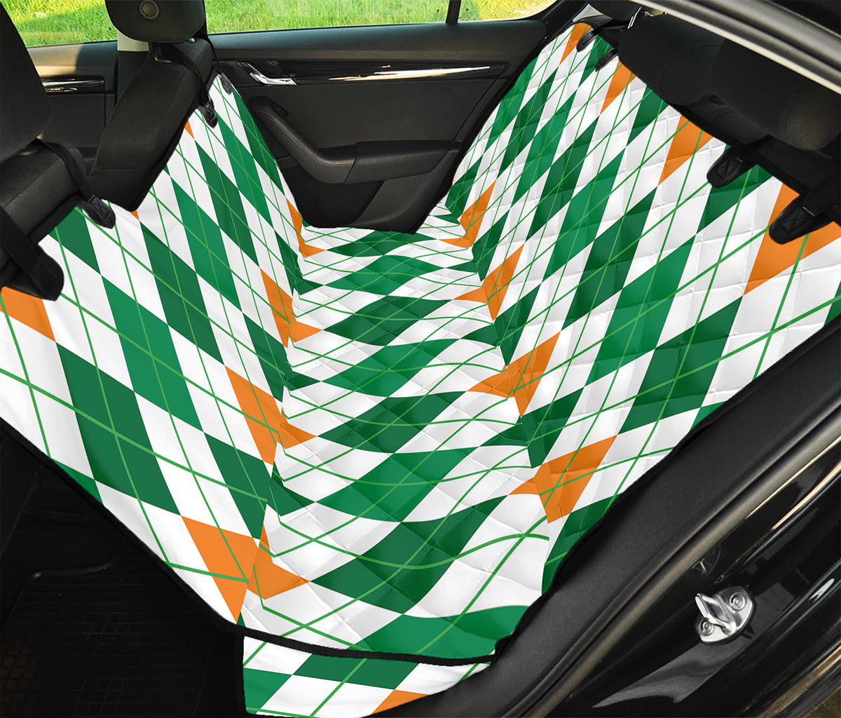 St Patrick's Day Argyle Pattern Print Pet Car Back Seat Cover
