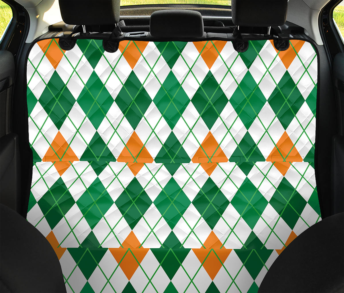 St Patrick's Day Argyle Pattern Print Pet Car Back Seat Cover