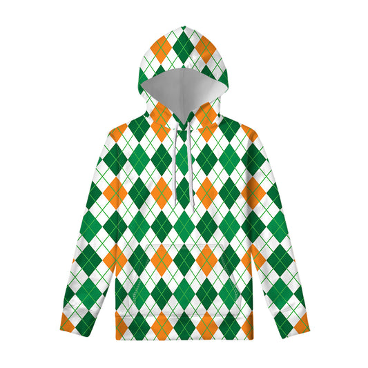 St Patrick's Day Argyle Pattern Print Pullover Hoodie