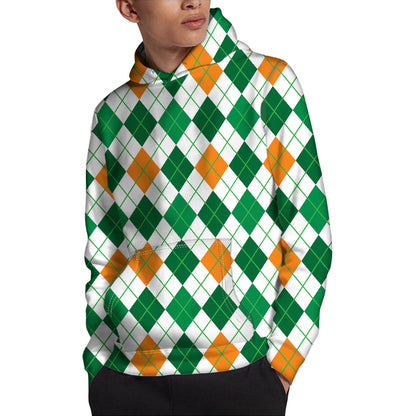 St Patrick's Day Argyle Pattern Print Pullover Hoodie
