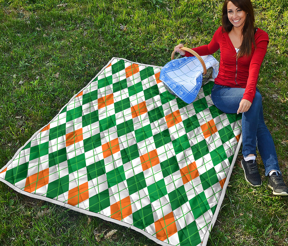 St Patrick's Day Argyle Pattern Print Quilt