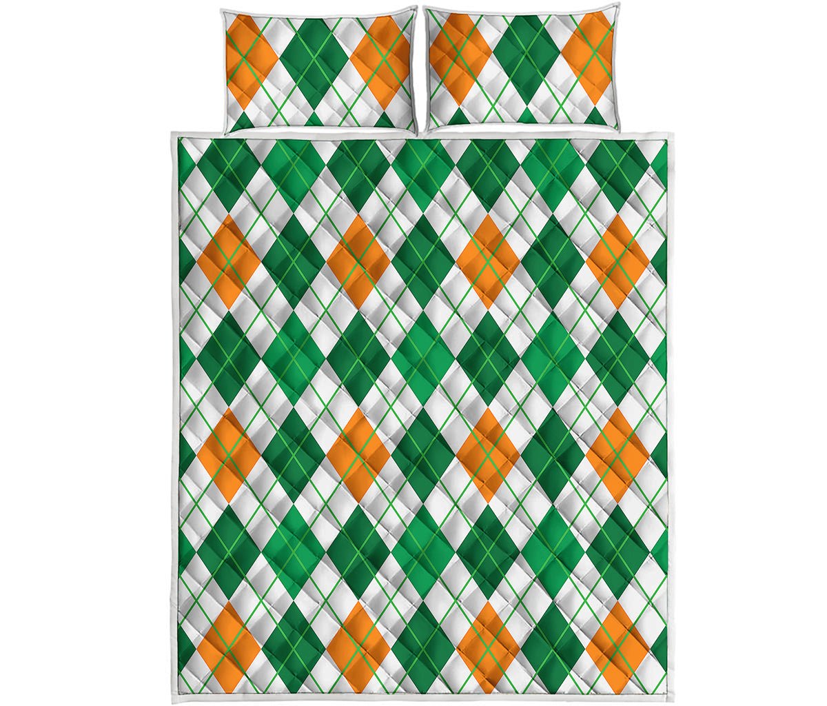St Patrick's Day Argyle Pattern Print Quilt Bed Set