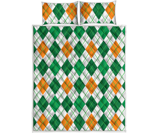 St Patrick's Day Argyle Pattern Print Quilt Bed Set