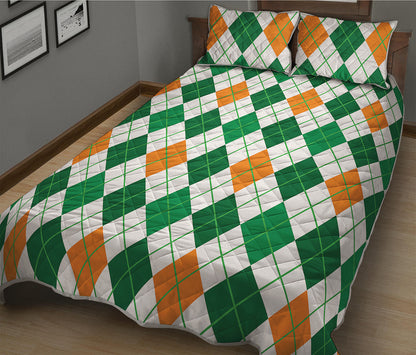 St Patrick's Day Argyle Pattern Print Quilt Bed Set