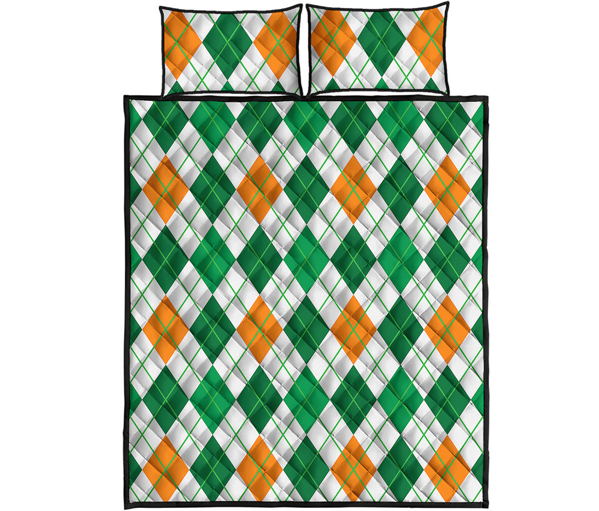 St Patrick's Day Argyle Pattern Print Quilt Bed Set
