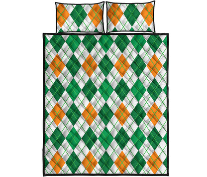 St Patrick's Day Argyle Pattern Print Quilt Bed Set