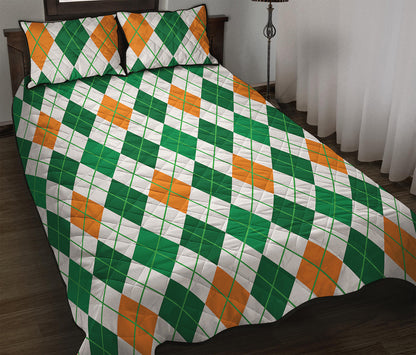 St Patrick's Day Argyle Pattern Print Quilt Bed Set