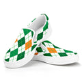 St Patrick's Day Argyle Pattern Print White Slip On Sneakers