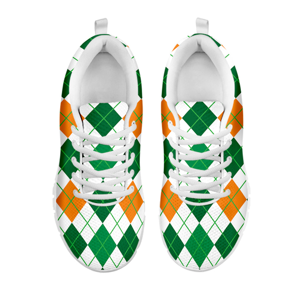 St Patrick's Day Argyle Pattern Print White Sneakers