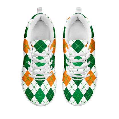 St Patrick's Day Argyle Pattern Print White Sneakers