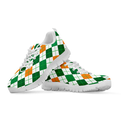 St Patrick's Day Argyle Pattern Print White Sneakers