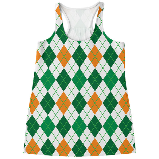 St Patrick's Day Argyle Pattern Print Women's Racerback Tank Top