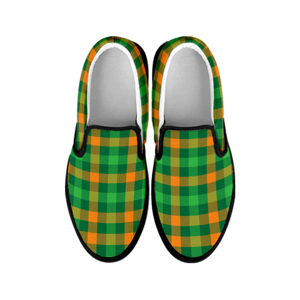 St. Patrick's Day Buffalo Check Print Black Slip On Shoes