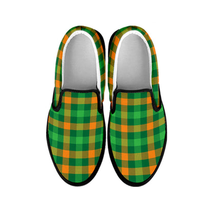 St. Patrick's Day Buffalo Check Print Black Slip On Shoes