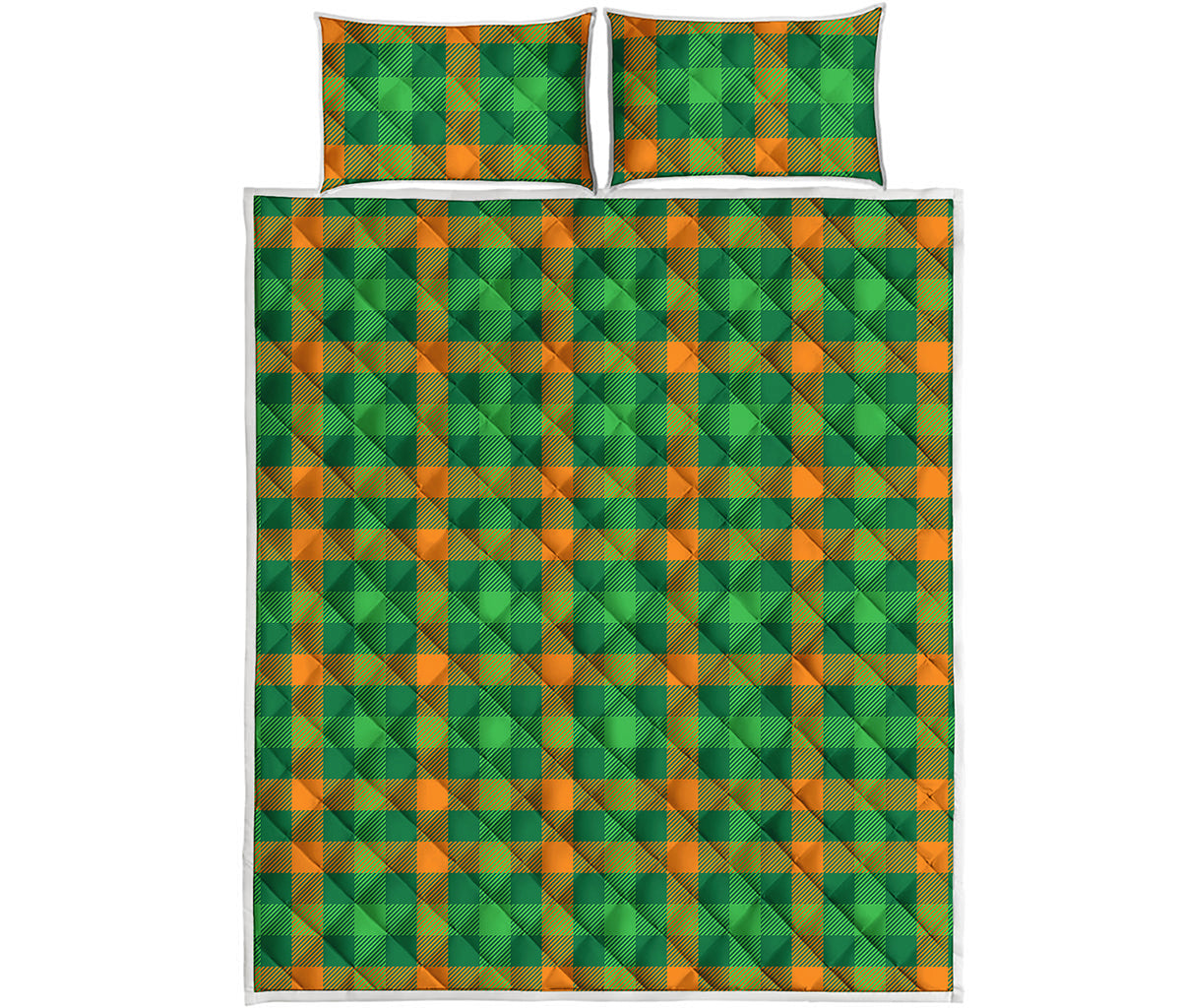 St. Patrick's Day Buffalo Check Print Quilt Bed Set