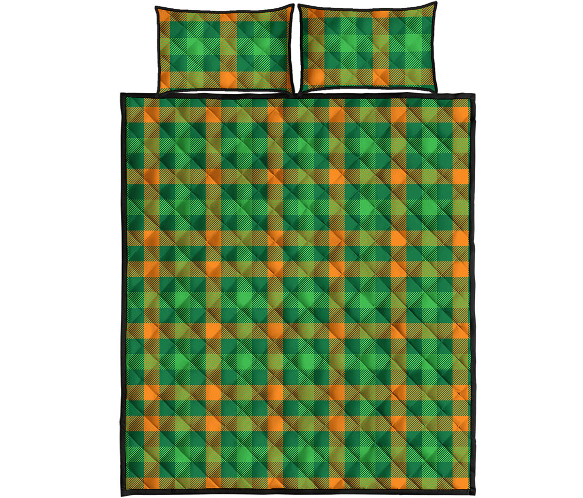 St. Patrick's Day Buffalo Check Print Quilt Bed Set