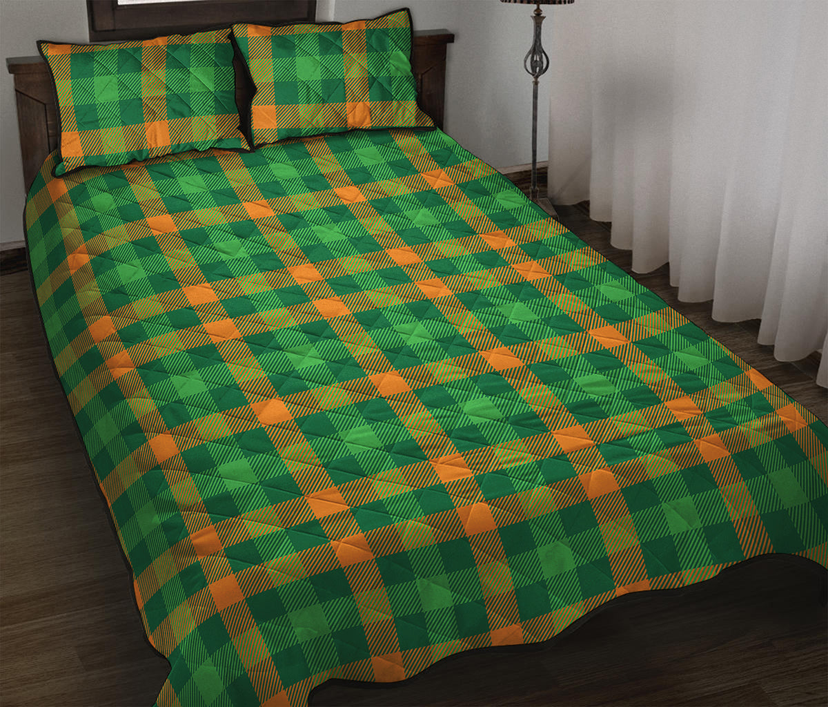 St. Patrick's Day Buffalo Check Print Quilt Bed Set