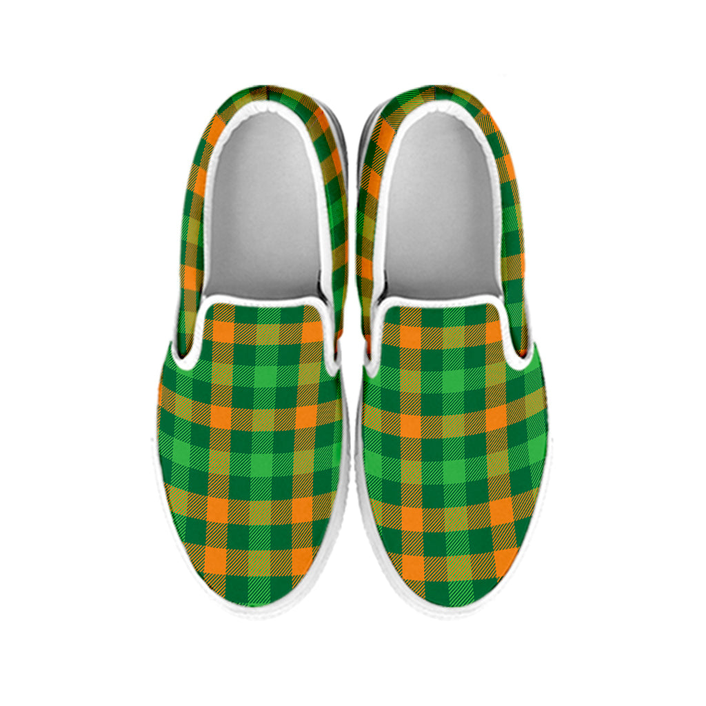 St. Patrick's Day Buffalo Check Print White Slip On Shoes