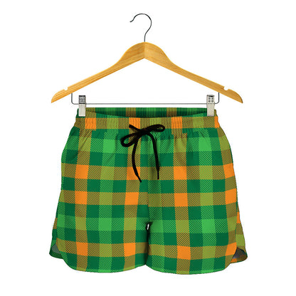 St. Patrick's Day Buffalo Check Print Women's Shorts