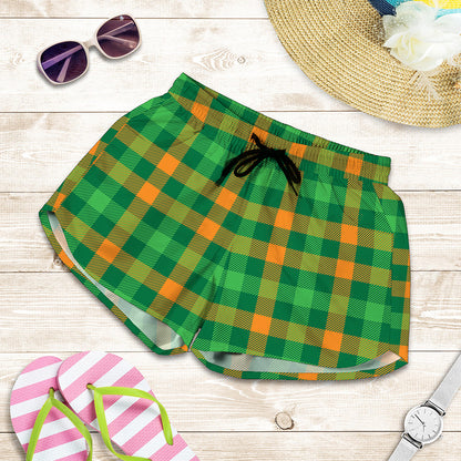 St. Patrick's Day Buffalo Check Print Women's Shorts