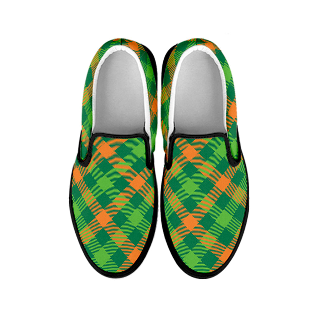 St. Patrick's Day Buffalo Pattern Print Black Slip On Shoes