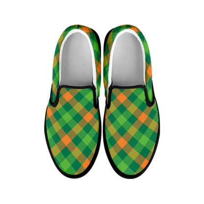 St. Patrick's Day Buffalo Pattern Print Black Slip On Shoes