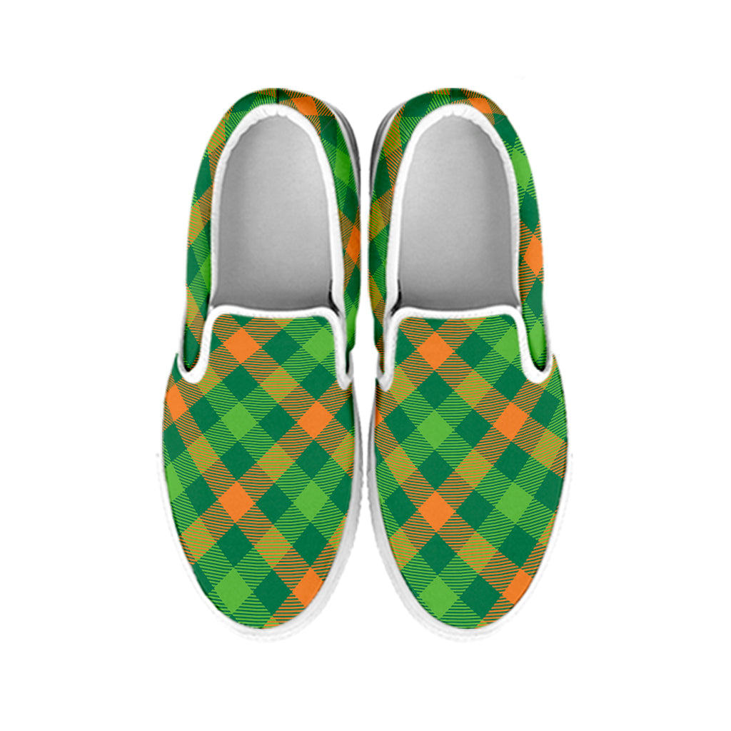 St. Patrick's Day Buffalo Pattern Print White Slip On Shoes
