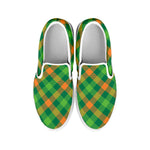 St. Patrick's Day Buffalo Pattern Print White Slip On Shoes