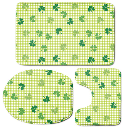 St. Patrick's Day Buffalo Plaid Print 3 Piece Bath Mat Set