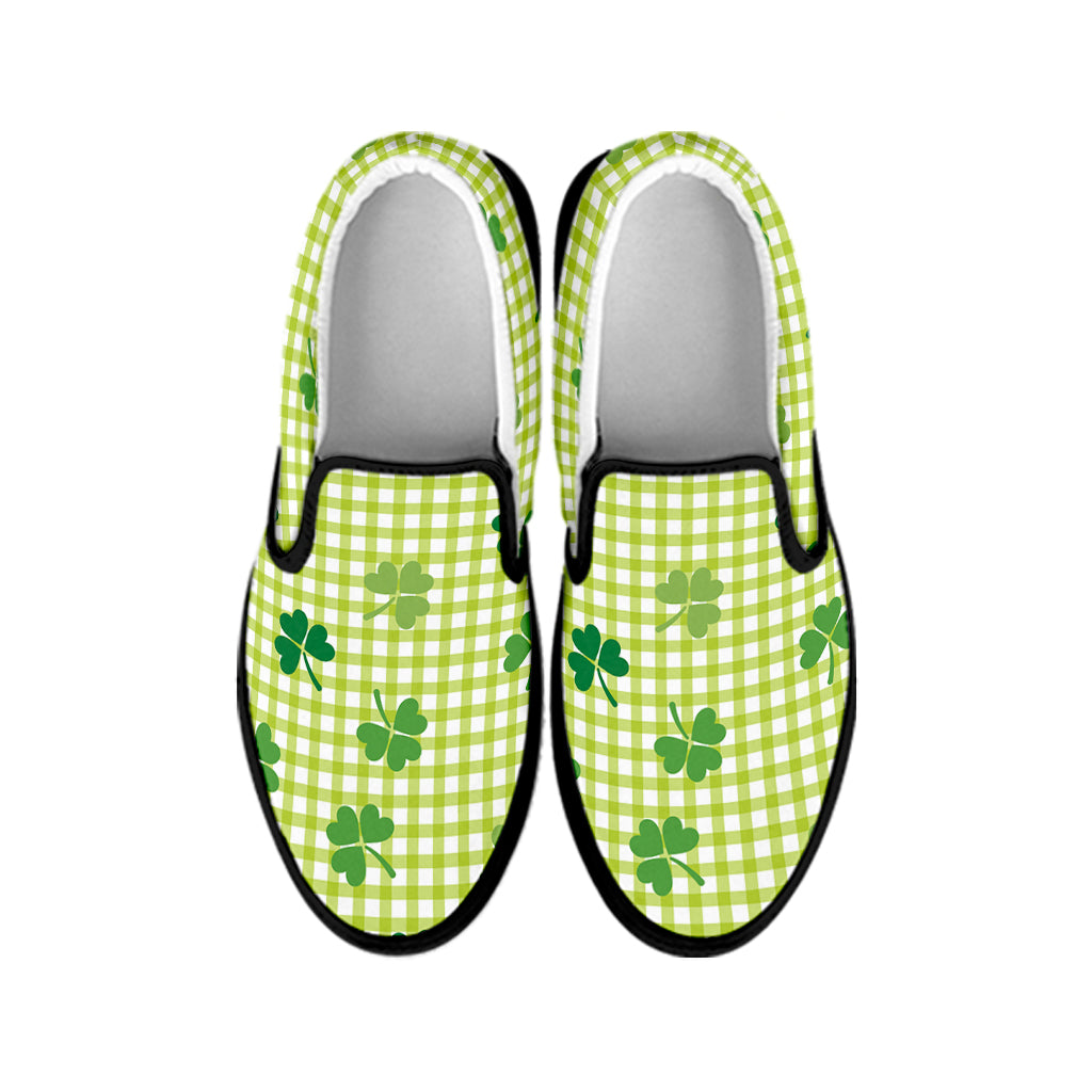 St. Patrick's Day Buffalo Plaid Print Black Slip On Shoes