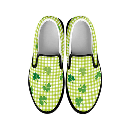 St. Patrick's Day Buffalo Plaid Print Black Slip On Shoes