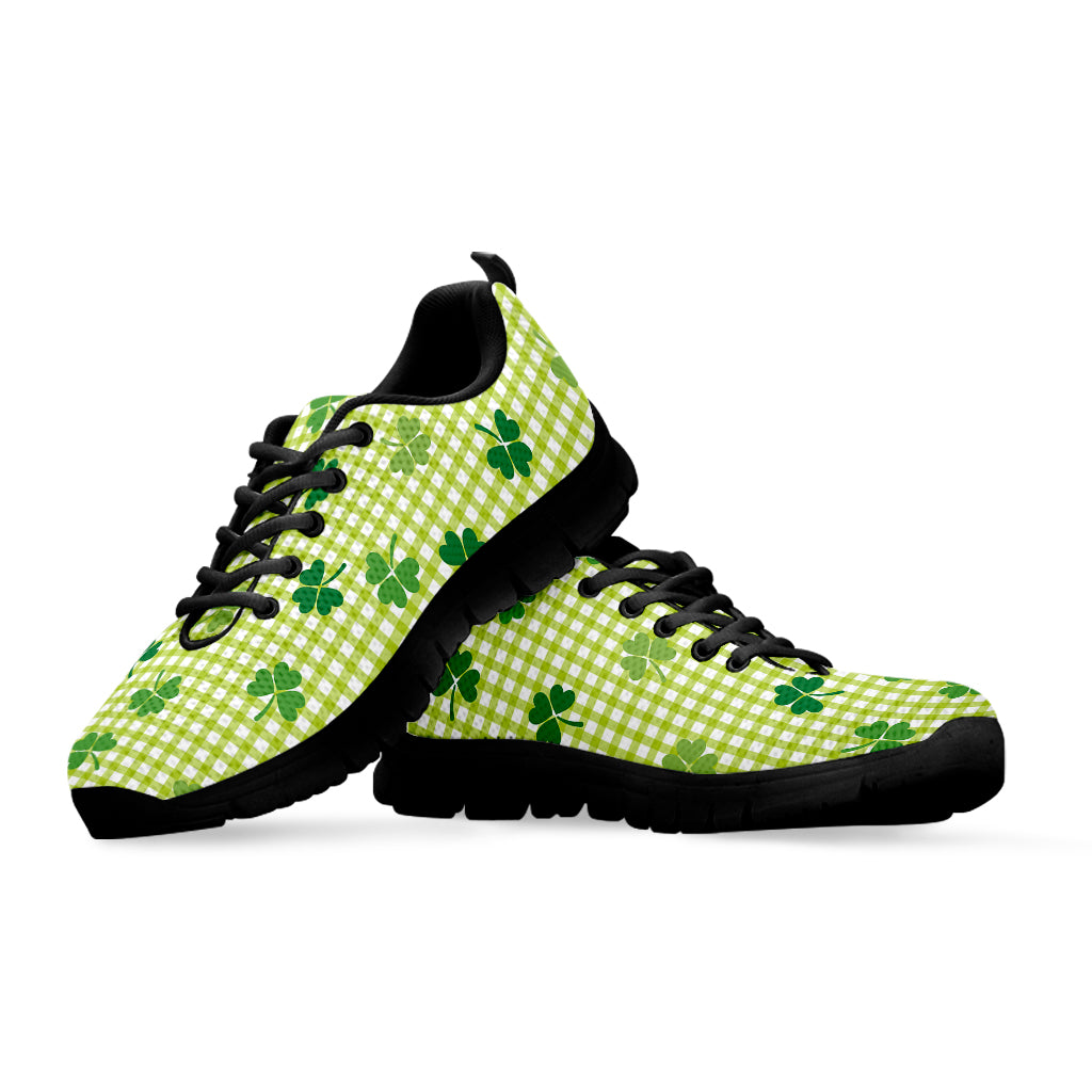 St. Patrick's Day Buffalo Plaid Print Black Sneakers