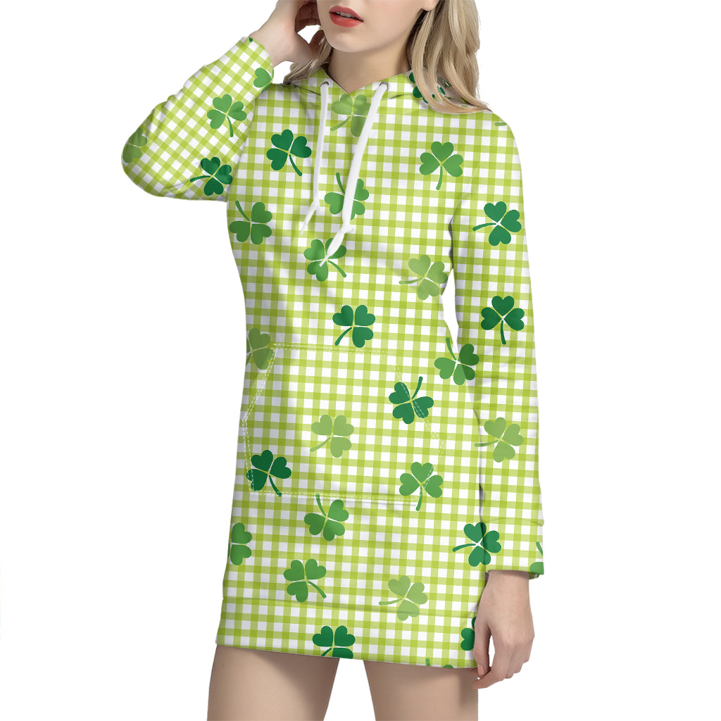 St. Patrick's Day Buffalo Plaid Print Hoodie Dress