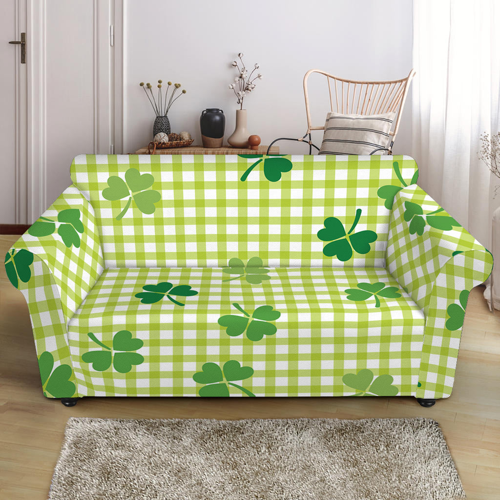 St. Patrick's Day Buffalo Plaid Print Loveseat Slipcover