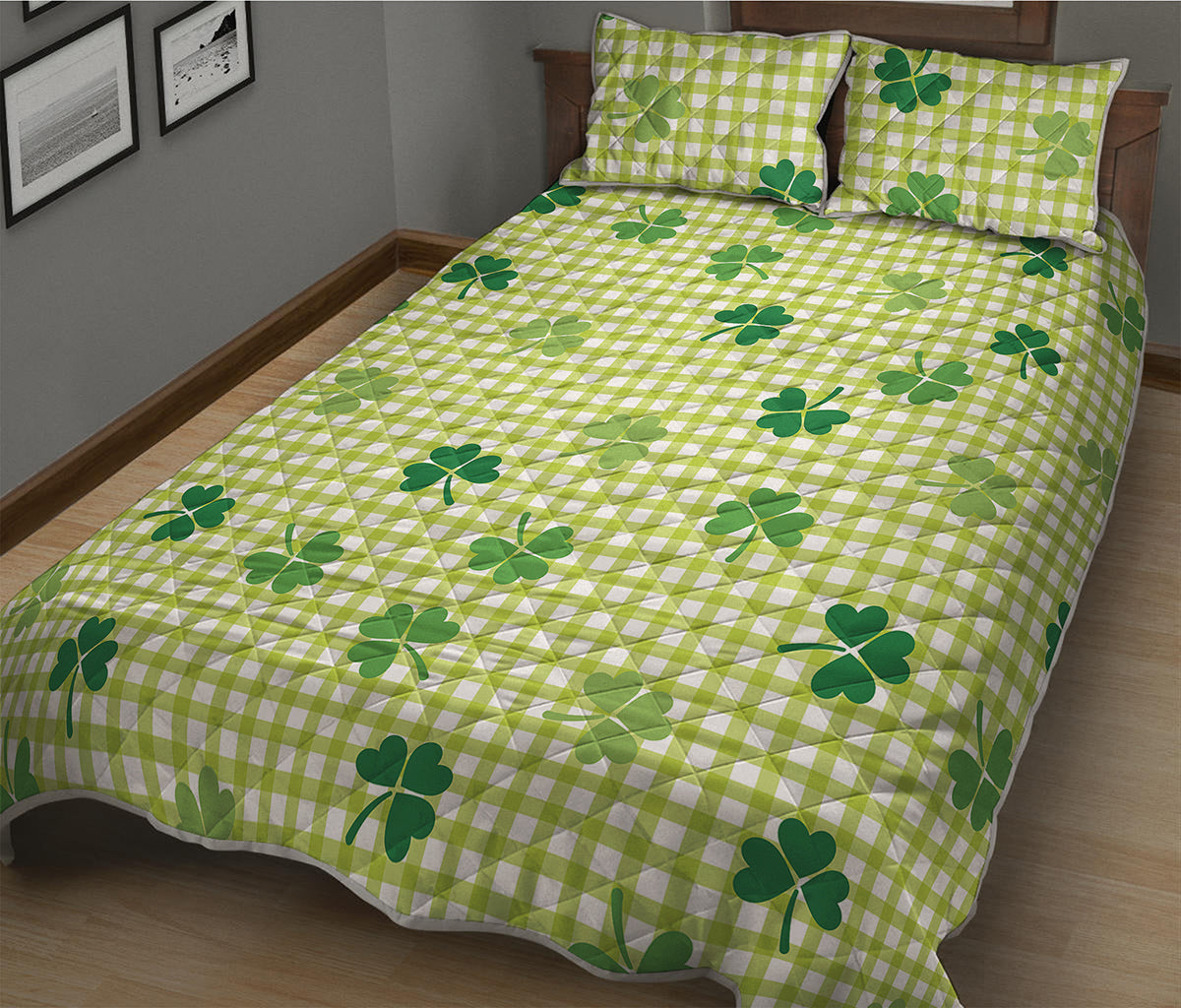 St. Patrick's Day Buffalo Plaid Print Quilt Bed Set