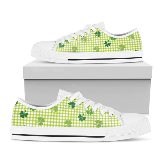 St. Patrick's Day Buffalo Plaid Print White Low Top Shoes