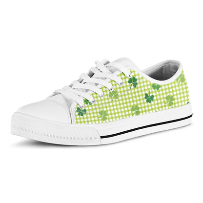 St. Patrick's Day Buffalo Plaid Print White Low Top Shoes