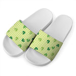 St. Patrick's Day Buffalo Plaid Print White Slide Sandals