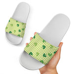 St. Patrick's Day Buffalo Plaid Print White Slide Sandals