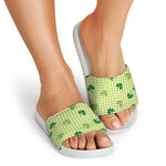 St. Patrick's Day Buffalo Plaid Print White Slide Sandals